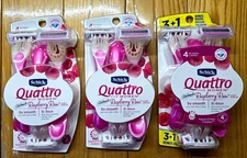 3 X SCHICK QUATTRO FOR WOMEN RASPBERRY RAIN SCENT 4 BLADES TOTAL 10 RAZORS