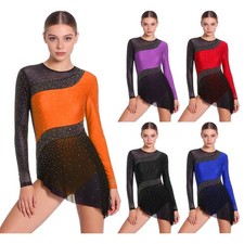 Womens Bodysuit Tango Dress Ballet Dancewear Color Blocking Glittery Crotch