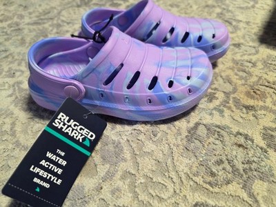 Rugged Shark Girl SIZE 4 Eva Purple tie dye Clogs Shoes floatable, washable -NEW