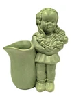 RED WING Art Pottery 1345 Planter GIRL w/FLOWERS Ocean Green In & Out 6.25 in.