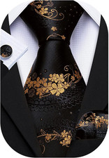 Flower Ties for Men Handkerchief Cufflinks Set Wedding Necktie Set Party