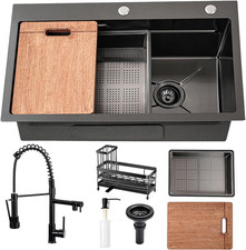 30" Gunmetal Black Stainless Steel Drop-In Kitchen Sink with Faucet Combo