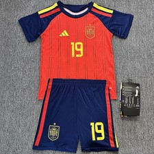 Lamine Yamal #19 Spain Kids Home Soccer Jersey Kit Boys Girls Youth Fan Jersey