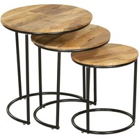 Beistelltisch 3Er Set Rund Ø 36/43/50 Cm Mangoholz Stahl Natur Schwarz Tisch