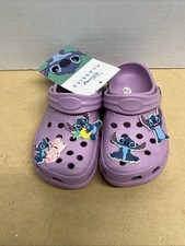 Disney Girls Stitch Summer Clogs Purple Slip On Shoes w/ Charms US Size 10.5