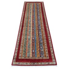 2'8"x8'5" Red Afghan Super Kazak Shawl Design Wool Runner Rug 21665