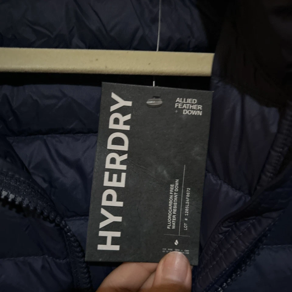 Lands End Mens Down Puffer Jacket Hyper Dry Navy Blue Quilted Full Zip S 6-8 - Image 2 of 4