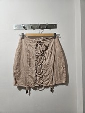 Asos Design Womens Tan Lace Up Mini Skirt W/ Metal Clasp Details Size 6