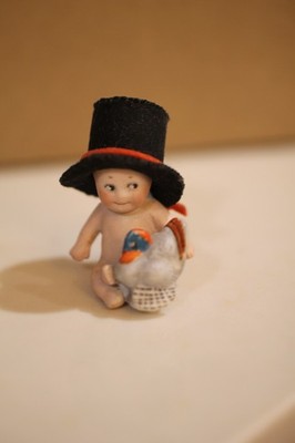 Miniature Thanksgiving Antique Bisque Kewpie W/Turkey Great Con. Tagged