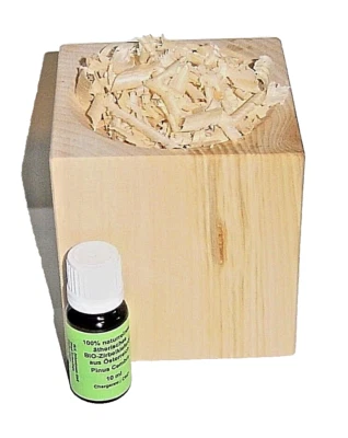 HANDMADE Würfel aus Zirbenholz + 10 ml BIO-Zirbenöl + 20 g Zirbenspäne, Zirbe, Zirbenspän