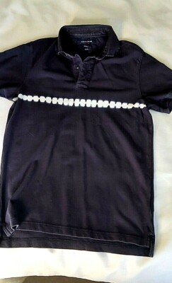 TOMMY HILFIGER BREND  COTTON MEN blue polo-shirt w/white pattern  size M