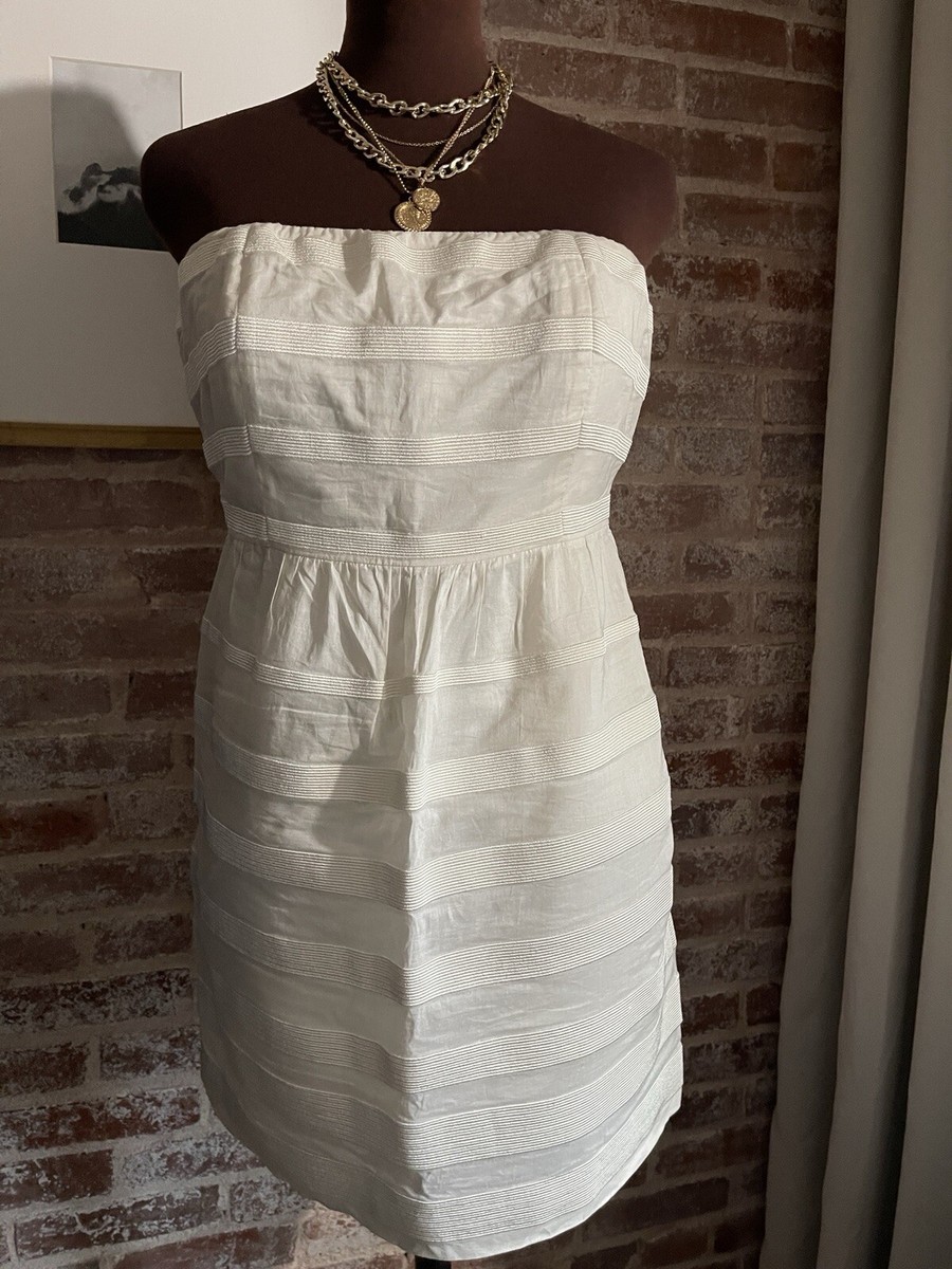 New! J. Crew Cream Strapless Tube Fit & Flare Dress 100% Cotton Size Petite  10
