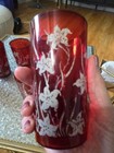 Anchor Hocking Tumblers Glasses Ruby Red White Lilies Vtg Mid Century Juice 6pcs — photo 9