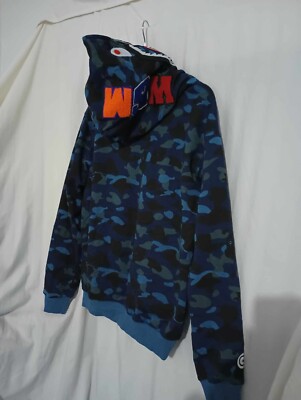 BAPE Fire Camo Shark full zip hoodie a bathing ape flame Blue Size