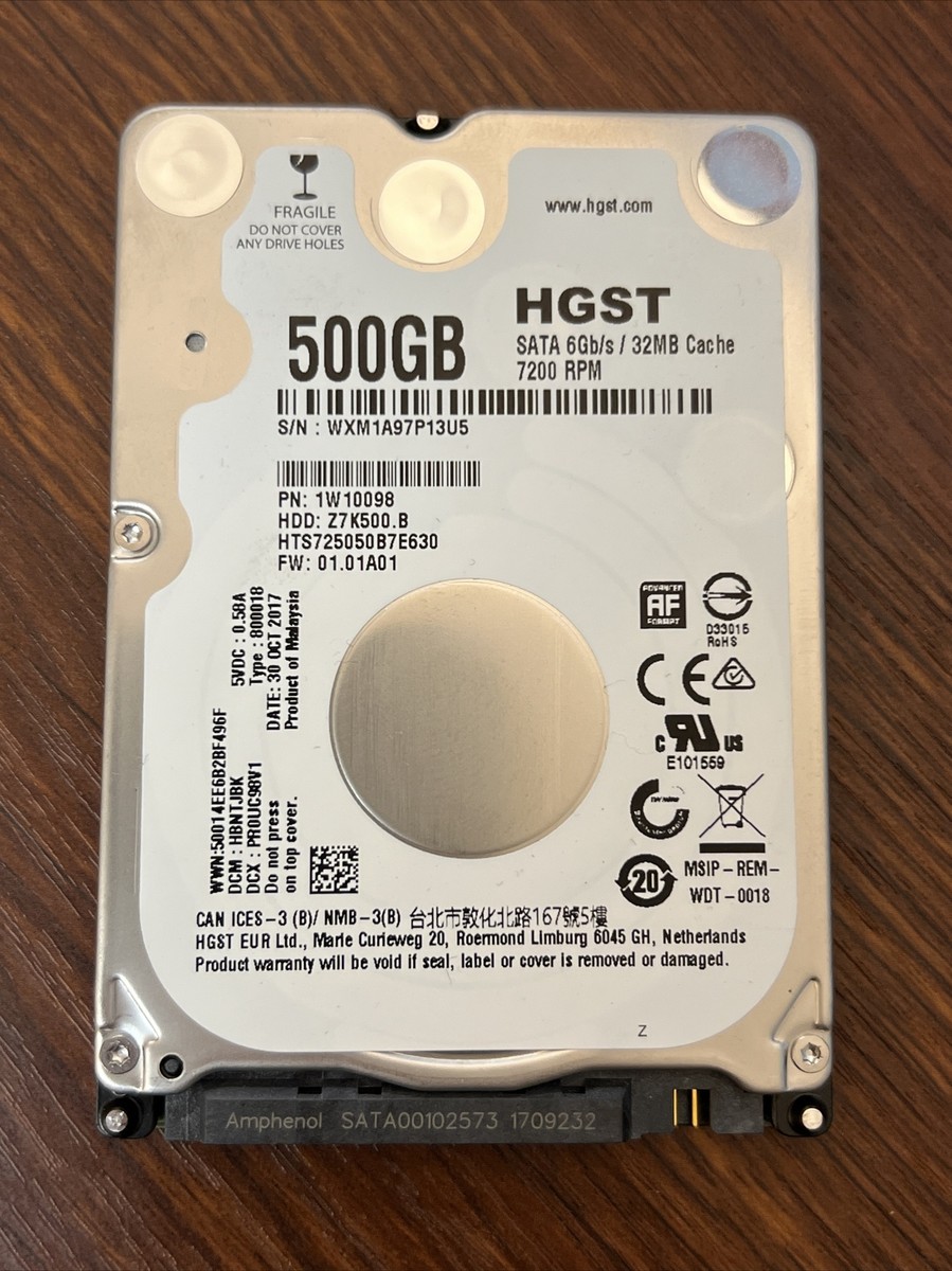 HGST 500GB SATA Laptop Hard Drive 7200RPM HTS725050B7E630