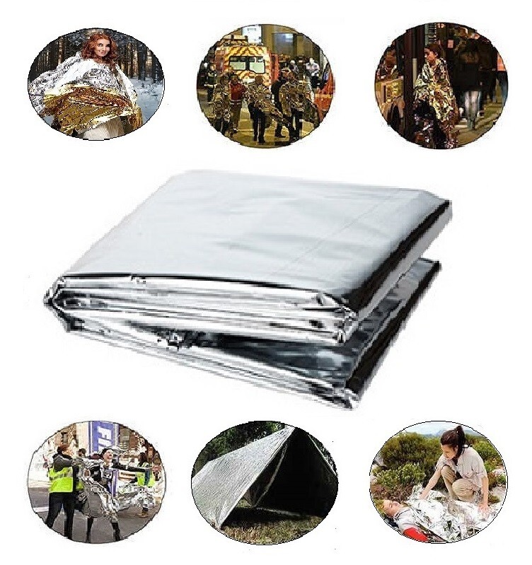 Manta térmica de emergencia médica Mylar trauma militar supervivencia seguridad plata