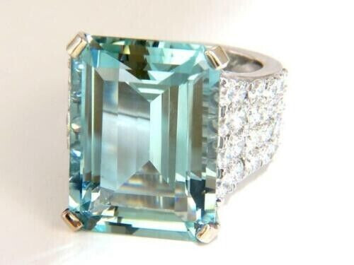 Limited Edition Emerald Cut Blue Lab Created Aquamarine Solitaire Style Ring - Picture 3 of 6