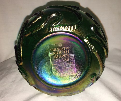 Vintage Silvestri Mouth Blown Art Glass Iridescent Carnival Vase Decanter - Picture 5 of 9