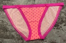 NWT VICTORIA'S SECRET LARGE PINK POLKA DOT LACE BOW RARE STRING BIKINI PANTIES