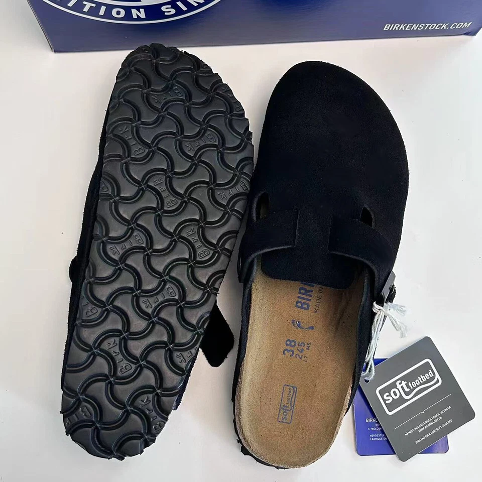 Sapatos unissex Birkenstock Boston clássico couro camurça preto estreito/largo 37-45 - Imagem 2 de 4