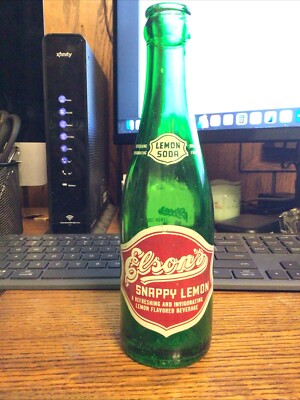 ACL SODA BOTTLE ISHPEMIMG MICHIGAN ELSONS SNAPPY LEMON 1954 MI MICH. 