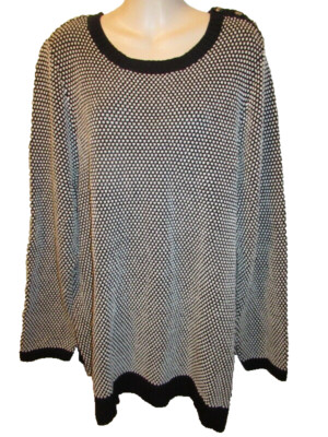 Charter Club Plus Metallic Ribbed Trim Sweater Black White Gold 3X New