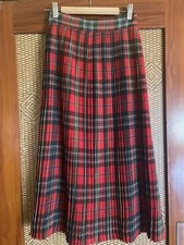 Vintage 70  s 100 Red Tartan wool Plaid Skirt Permanent Heat Set pleats S/M