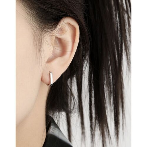 2 Colors Woman S925 Sterling Silver Oval Hoop Huggie Earrings Clip Pierced - Picture 3 of 8