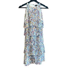Tocca Tiered Floral Shift Mini Dress Womens 8 Silk Blend Sleeveless Lined