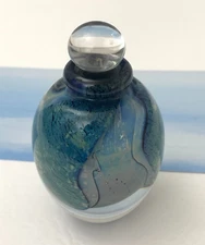 Robert Eickholt 1991 Art Blue Glass Perfume Bottle with Stopper Signed
