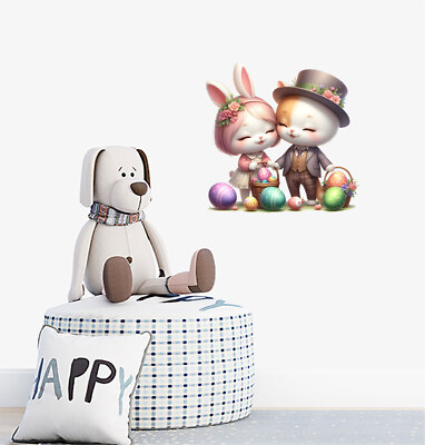 Wandbild Osterhase Hase Blume Ei bunte Vinyl-Aufkleber Abziehbilder a10051