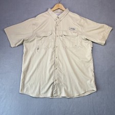 Columbia PFG Blood N Guts Fishing Shirt Men XL Beige Omni Shield Button Down
