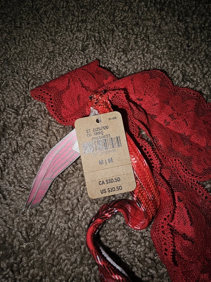 Victoria's Secret PINK Sexy Thong Lace Trim No Show Red Black Plaid NWT - Image 3 of 4
