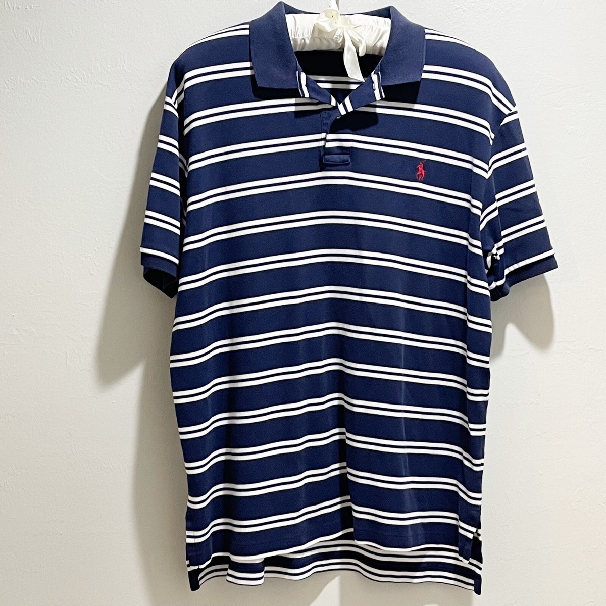 POLO RALPH LAUREN Men's Navy Blue White Stripe Cotton Jersey Polo
