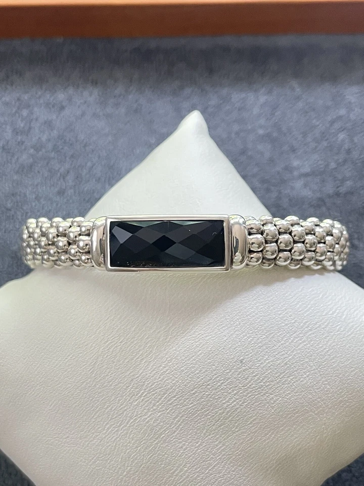 Lagos 鱼子酱 8 毫米玛雅绳手链带黑色玛瑙小号  — 第 4/4 张图片