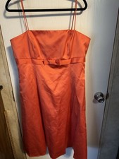 Davis Bridal Orange Satin Size 16 Spaghetti Straps Mini Bridesmaid/guest Dress