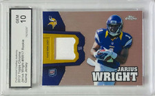 JARIUS WRIGHT ROOKIE 2012 TOPPS CHROME GAME USED JERSEY CARD #17 PGA 10 VIKINGS. rookie card picture