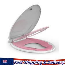 Elongated Toilet Seat with Toddler Seat Built in, White Pink