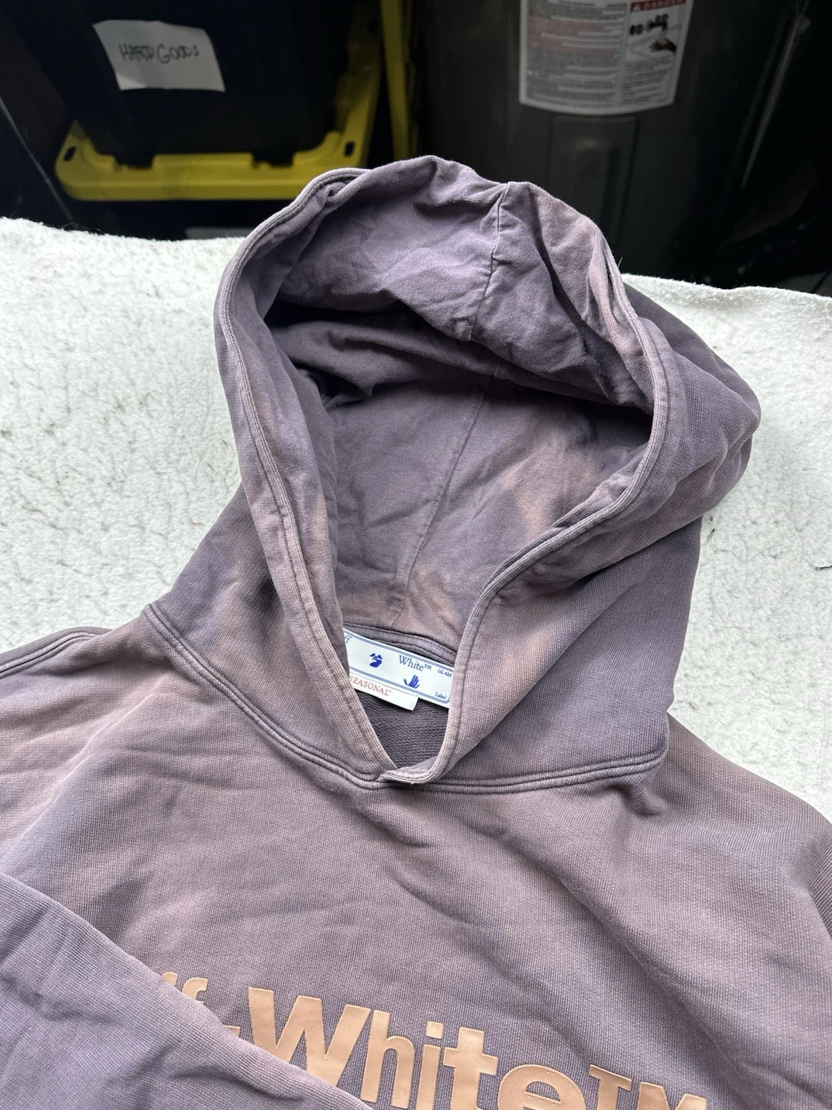 OFF WHITE Autentica felpa con cappuccio uomo bianco sporco logo lavanderia effetto invecchiato taglia XL 2013