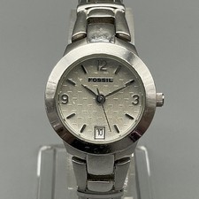 Fossil F2 Womens Watch 23mm Silver Dial Stainless Date ES-1006 New Battery 6"