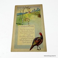 Vintage Thanksgiving Wish Postcard Turkey Poem Rural Scene Unposted Made in USA