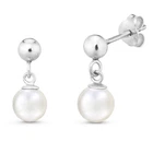Simple Elegance White Faux Pearl Sterling Silver Post Drop Dangle Earrings