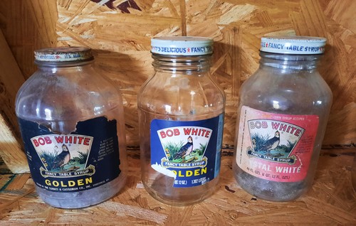Set of 1960s Bob White Syrup Jars with Caps