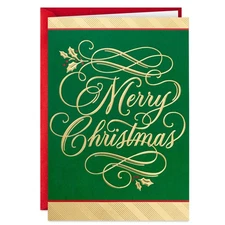 Hallmark Boxed Christmas Cards, Green and Gold 40 Cards with Envelopes