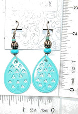 Amy Kahn Russell Carved Turquosie Dangle Sterling Silver Fish Hook Earrings