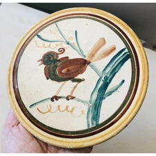 Kupittaa Finland Ceramic Wall Plaque Painted Bird Branch Round Tile Tea Trivet