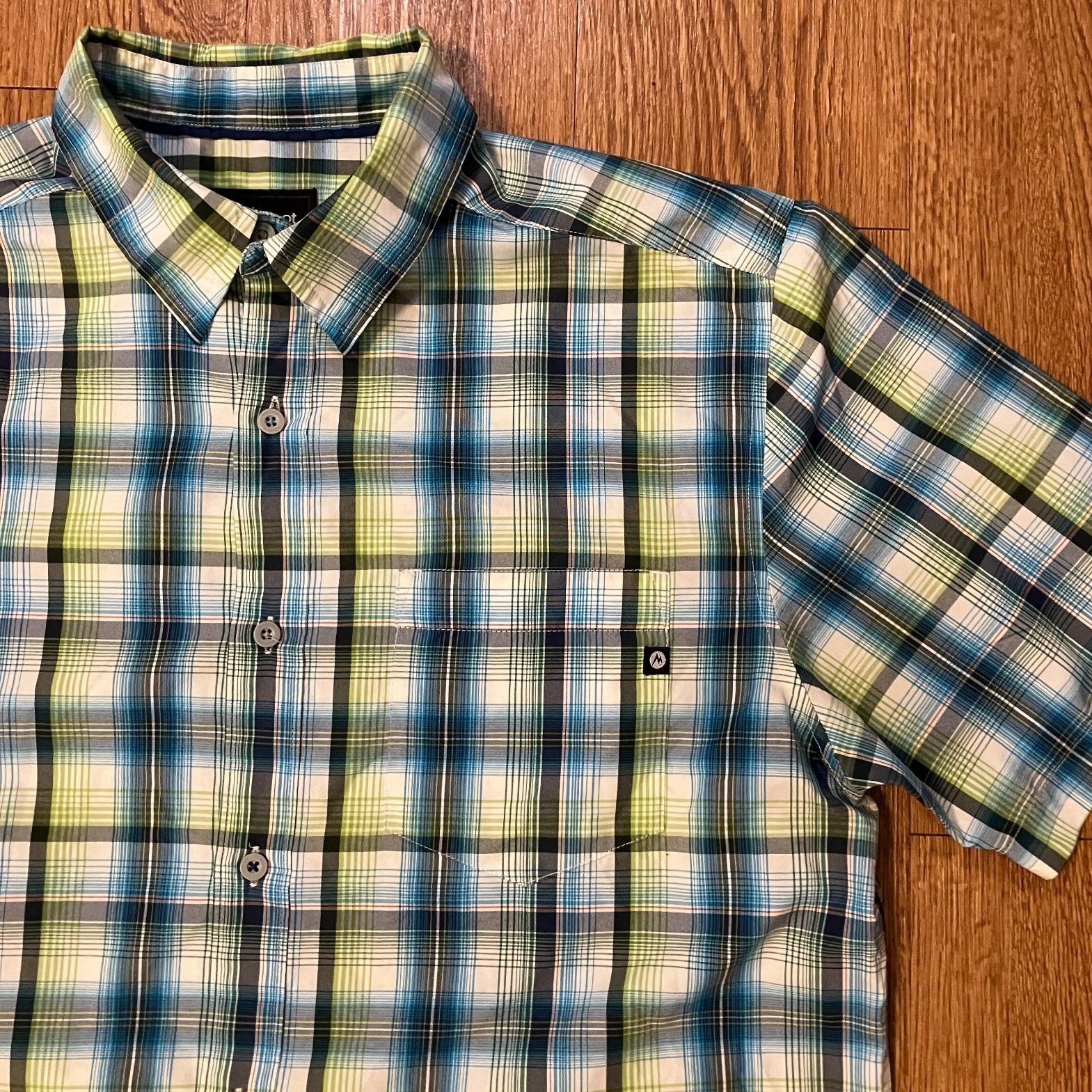 Marmot Shirt Mens Medium Multicolor Plaid Short Sleeve Button Up Hiking Outdoor