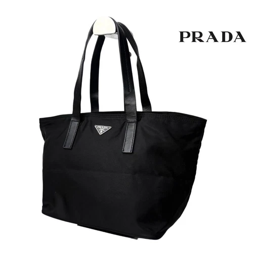 PRADA 531 Beau sac à main PRADA logo triangulaire noir qu5