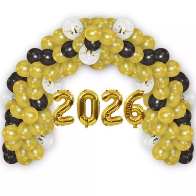Neujahr Luftballons 2026 16'' hängende Wimpelkette Banner gold schwarz Jahrabend Party UK