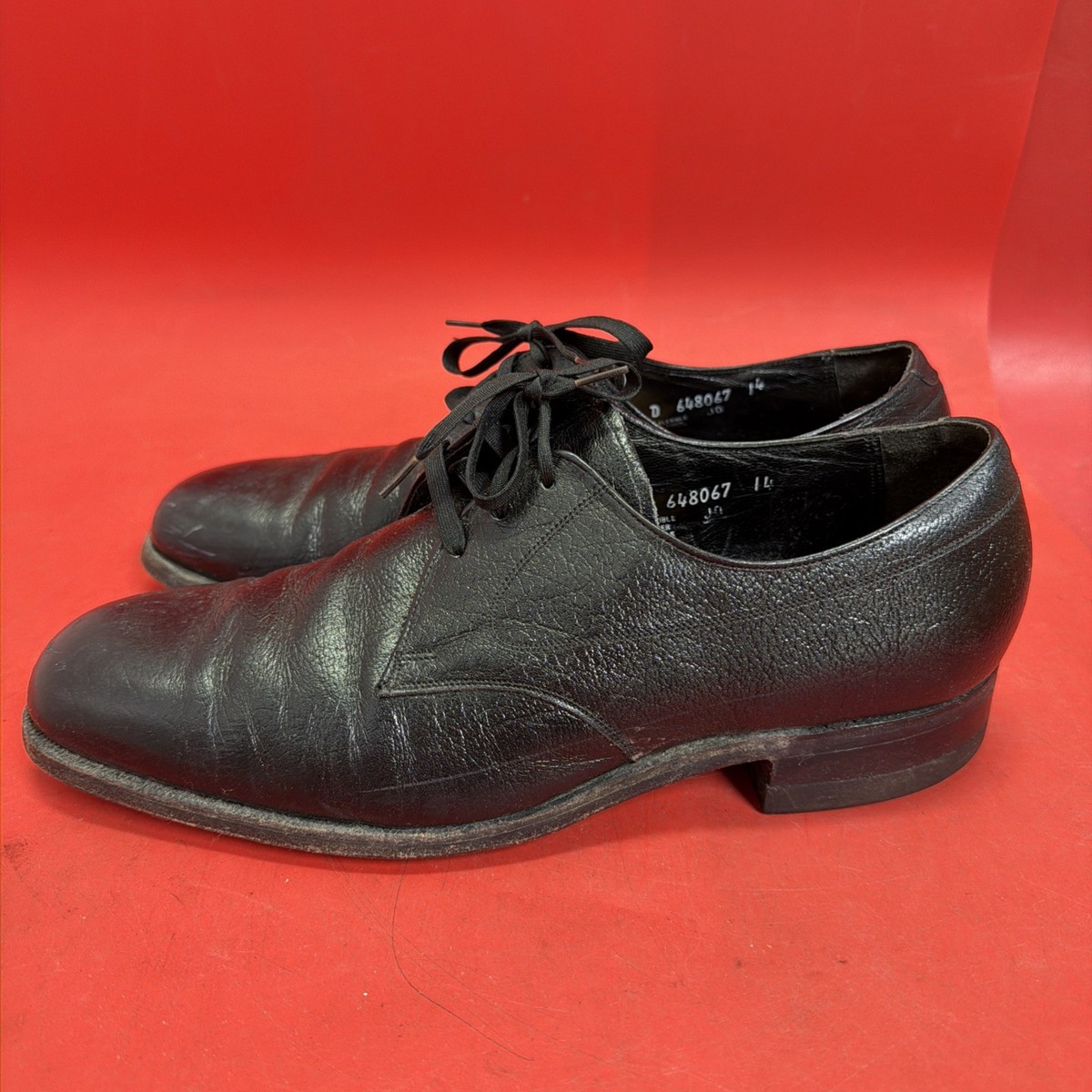 Vintage Florsheim Black Derby Loafers 12 B Apron Toe Blucher The Vintage Florsheim Arch Prop Black Leather Blucher Apron  main image 4
